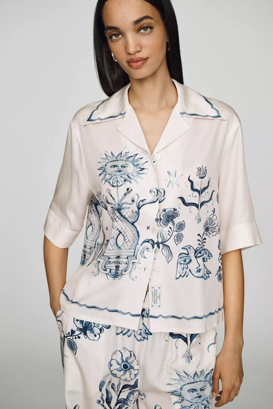nwt ANTHROPOLOGIE x SCOTCH & SODA sz XL Royal Delft collab buttondown camp shirt